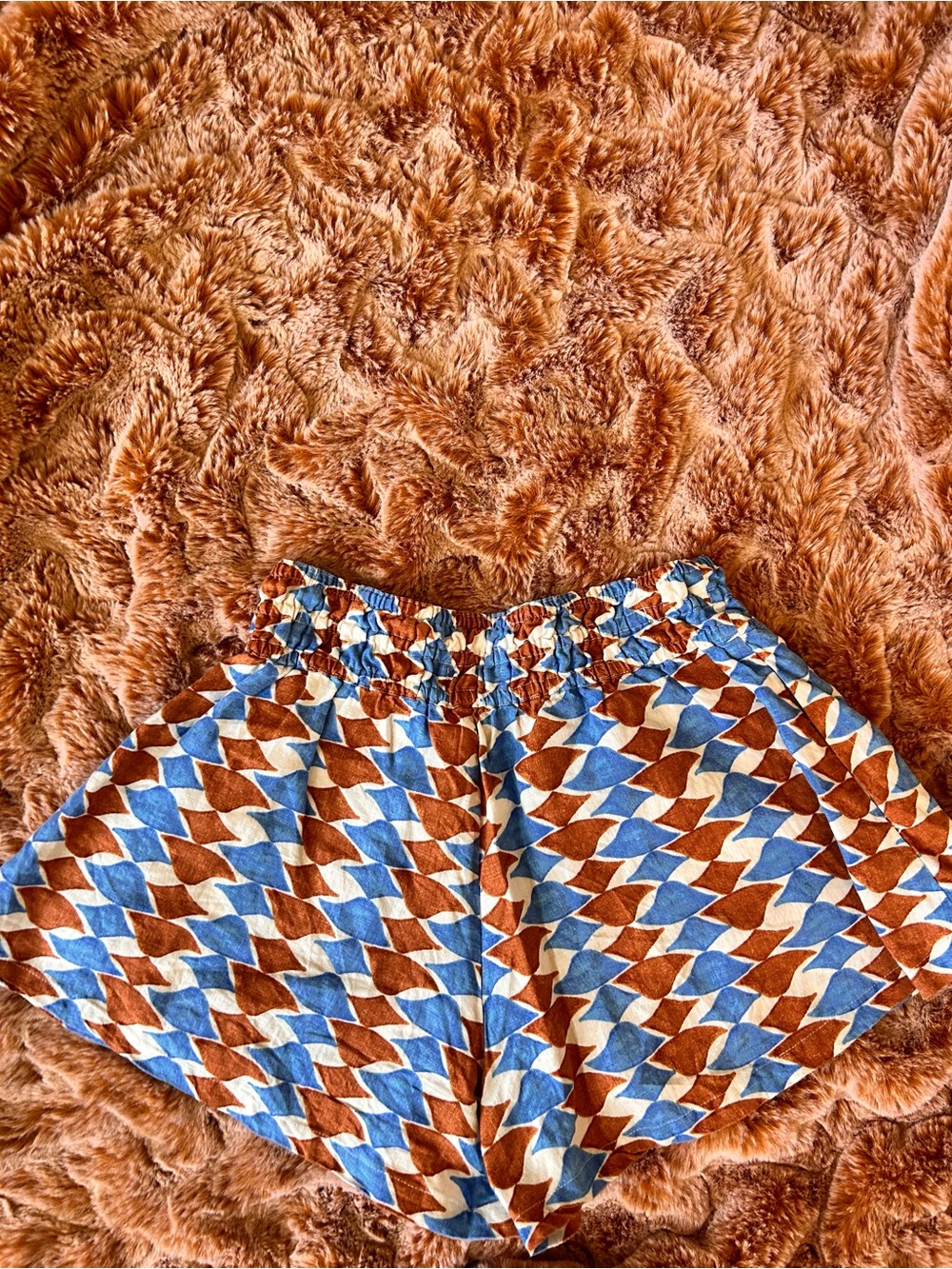 By Anthropologie Somerset Edition Blue & Brown Geometric Linen Casual Shorts